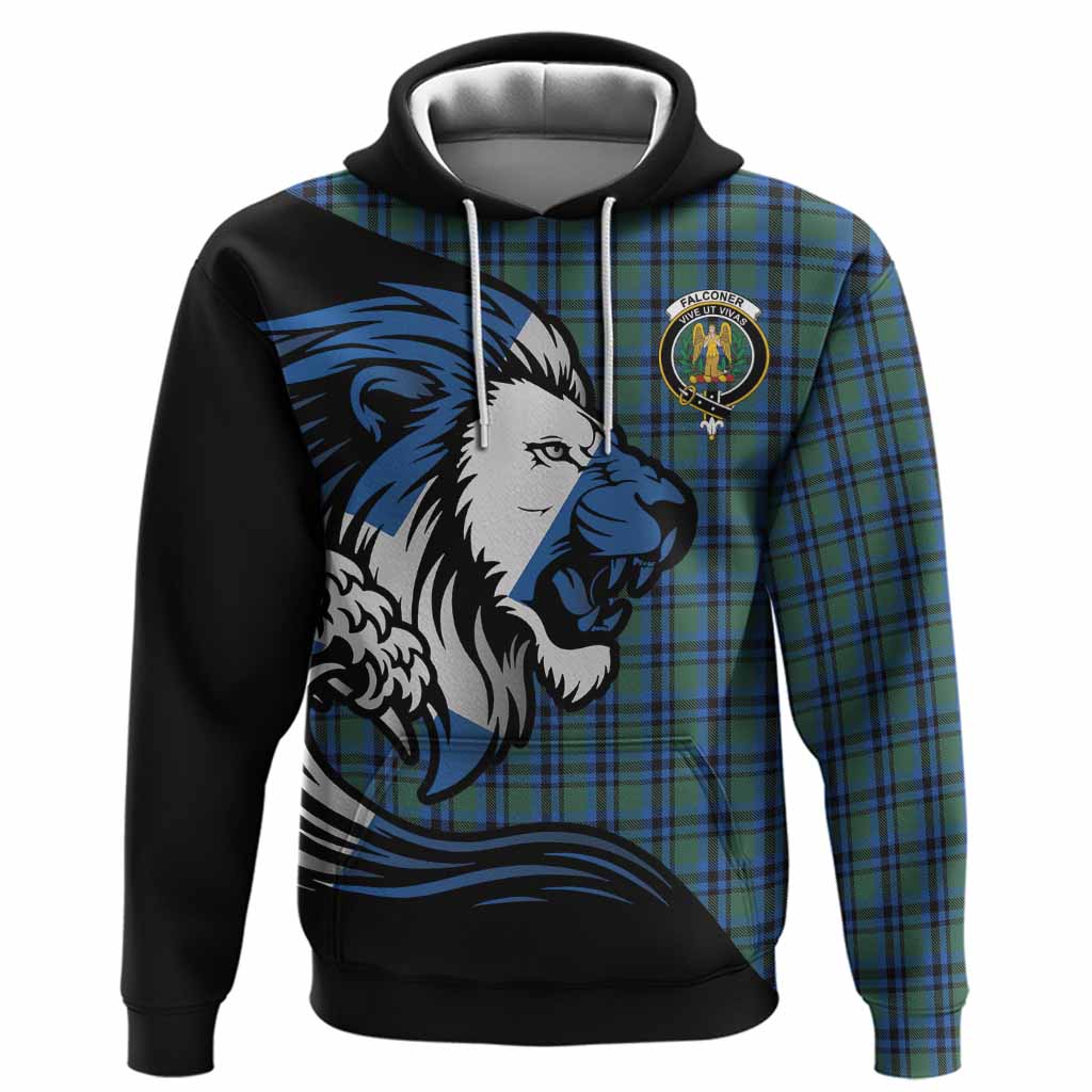 Falconer Tartan Crest Hoodie Scottish Golden Lions Wave Flow