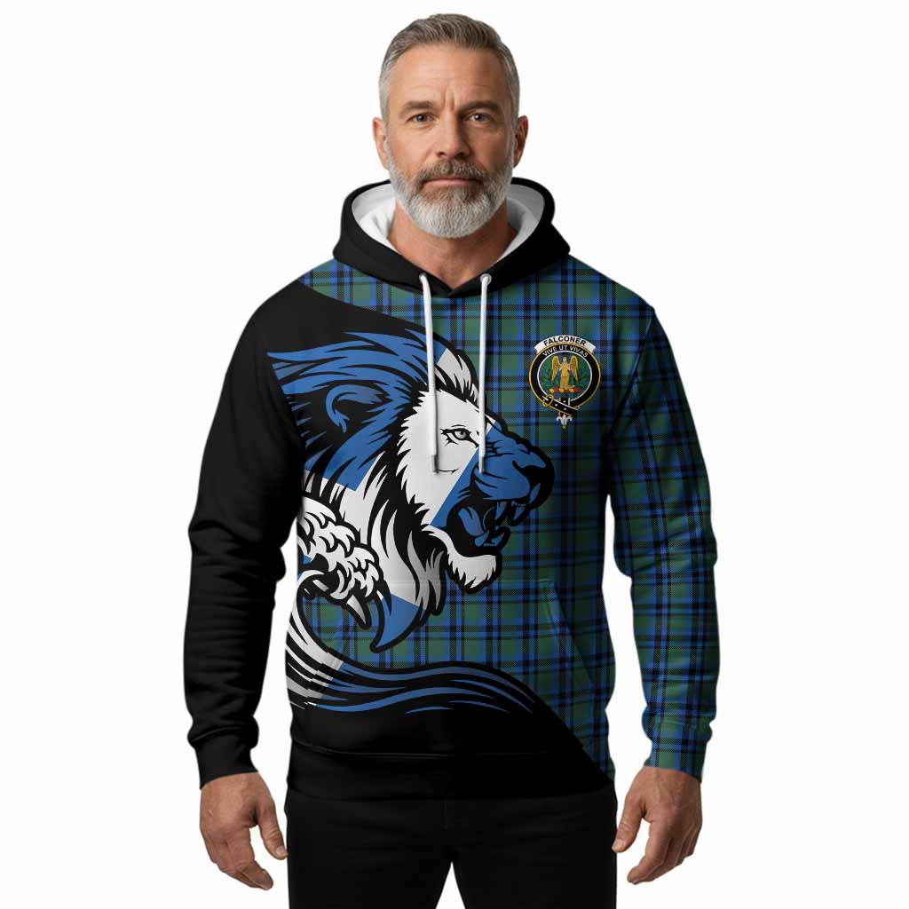 Falconer Tartan Crest Hoodie Scottish Golden Lions Wave Flow