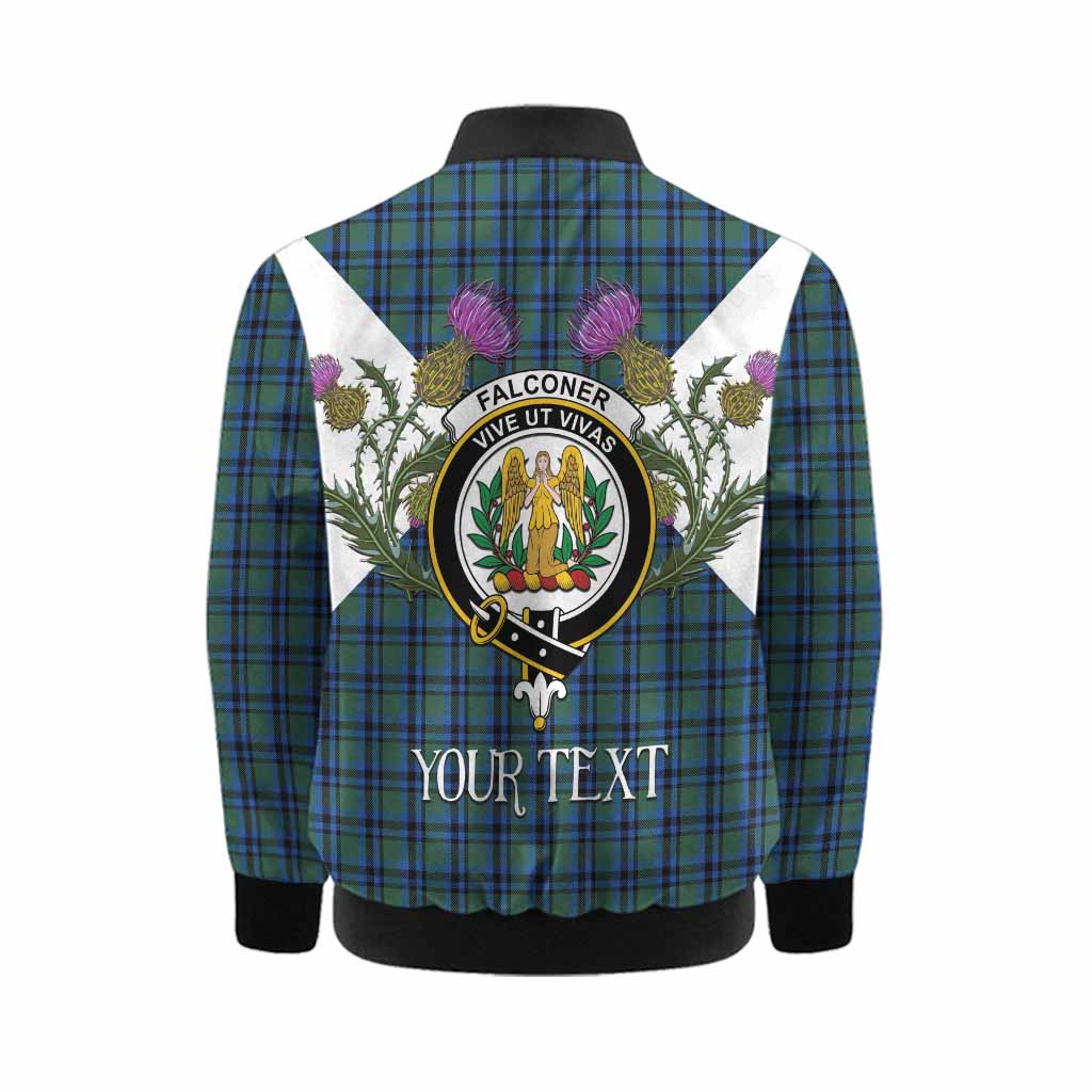 Falconer Tartan Family Crest Kid Bomber Jacket Scottish Burns Night Thistle Floral