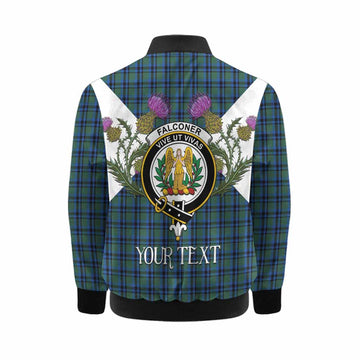 Falconer Tartan Family Crest Kid Bomber Jacket Scottish Burns Night Thistle Floral
