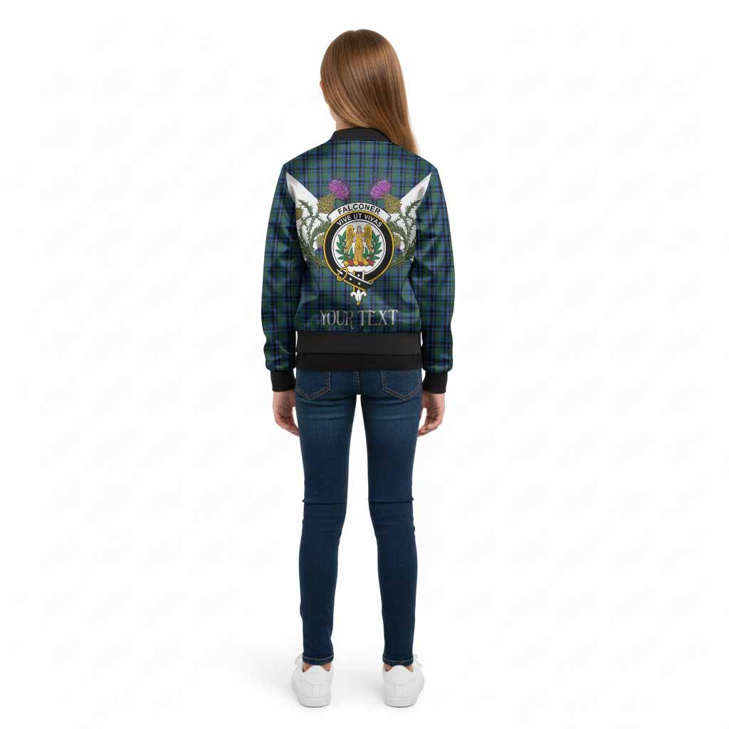 Falconer Tartan Family Crest Kid Bomber Jacket Scottish Burns Night Thistle Floral