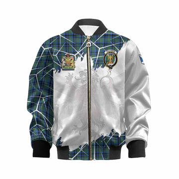 Falconer Tartan Kid Bomber Jacket with Family Crest and Lion Rampant Grunge Style