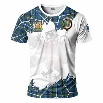 Falconer Tartan T-Shirt with Family Crest and Lion Rampant Grunge Style