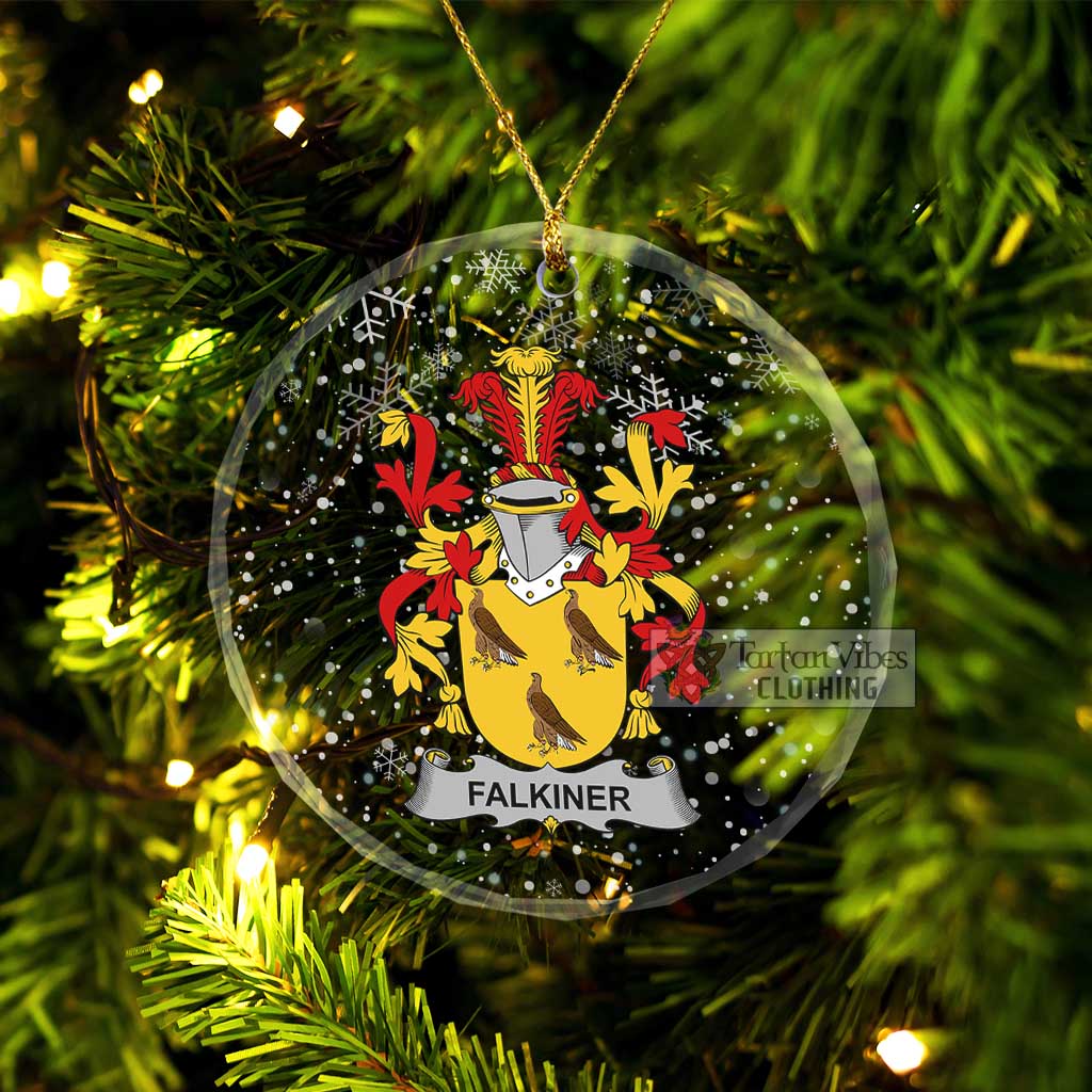Falkiner Irish Clan Christmas Glass Ornament with Coat of Arms Transparent Glass Circle - 2D-tartanvibesclothing