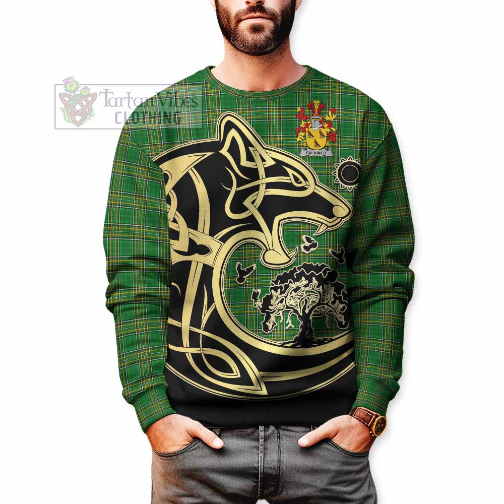 Falkiner Irish Tartan Sweatshirt with Coat of Arms Celtic Wolf Style - Tartan Vibes Clothing