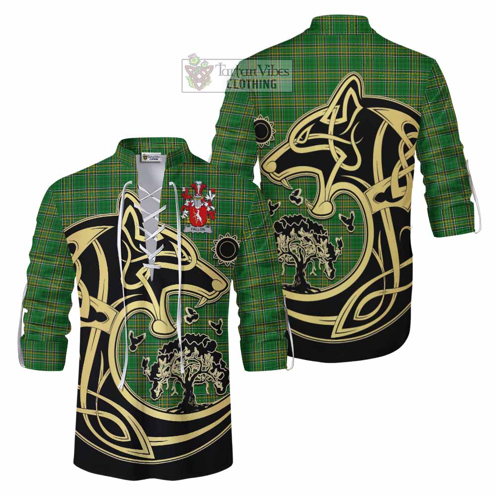 Fallon Irish Tartan Ghillie Kilt Shirt with Coat of Arms Celtic Wolf Style - Tartan Vibes Clothing