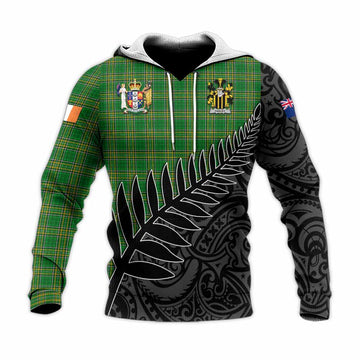 Farley Irish Clan Tartan Knitted Hoodie with Coat of Arms New Zealand Silver Fern Half Style Unisex Knitted Pullover Hoodie - Tartan Vibes Clothing