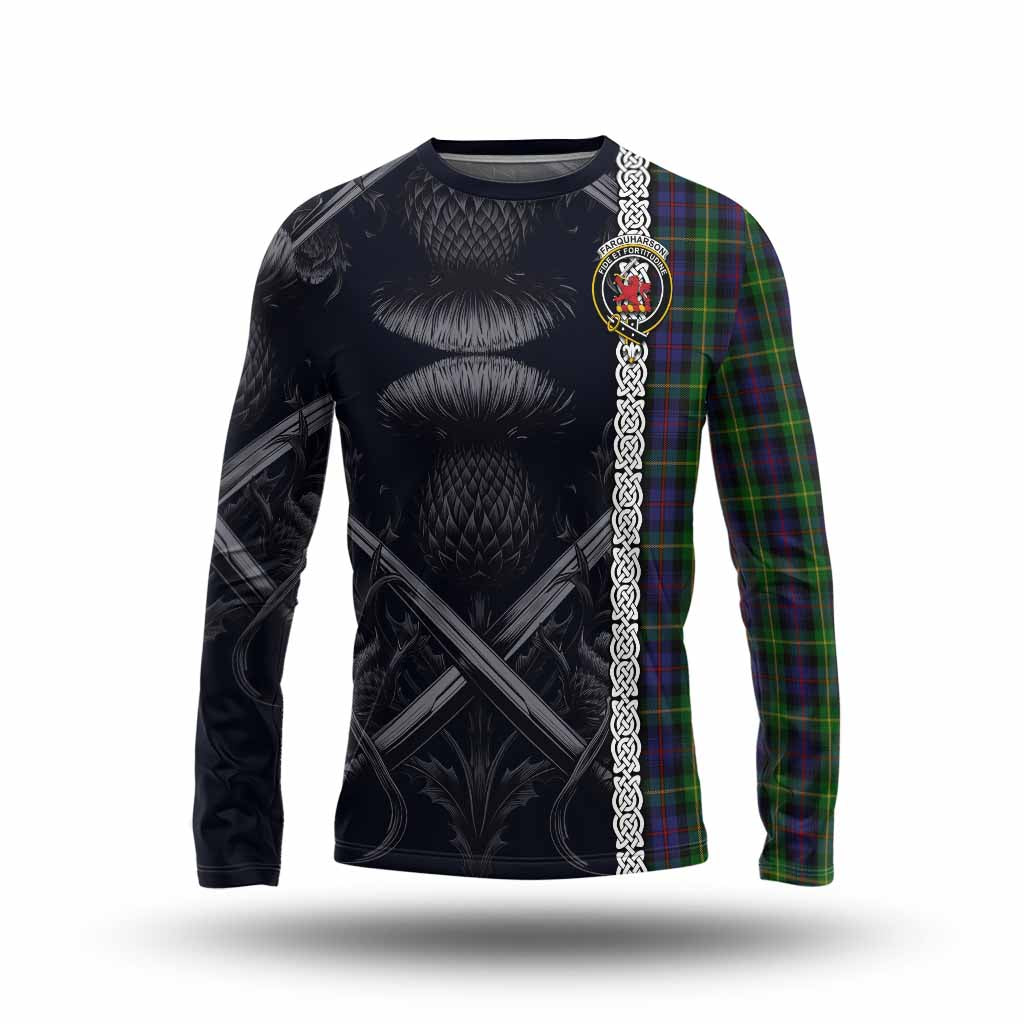 Tartan Vibes Clothing Farquharson Tartan Long Sleeve T-Shirt with Family Crest Cross Sword Thistle Celtic Vibes