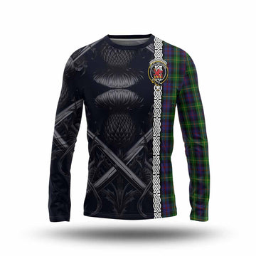 Tartan Vibes Clothing Farquharson Tartan Long Sleeve T-Shirt with Family Crest Cross Sword Thistle Celtic Vibes