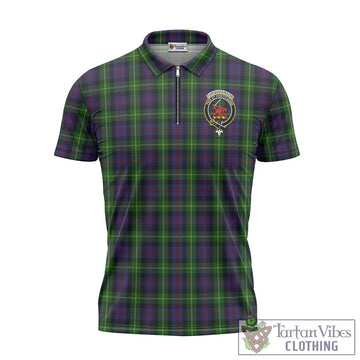 Farquharson Tartan Zipper Polo Shirt with Family Crest