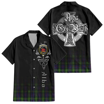 Farquharson Tartan Hawaiian Shirt Shirt Featuring Alba Gu Brath Family Crest Celtic Inspired