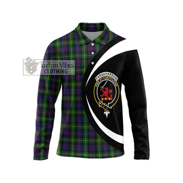 Farquharson Tartan Long Sleeve Polo Shirt with Family Crest Circle Style Unisex - Tartan Vibes Clothing