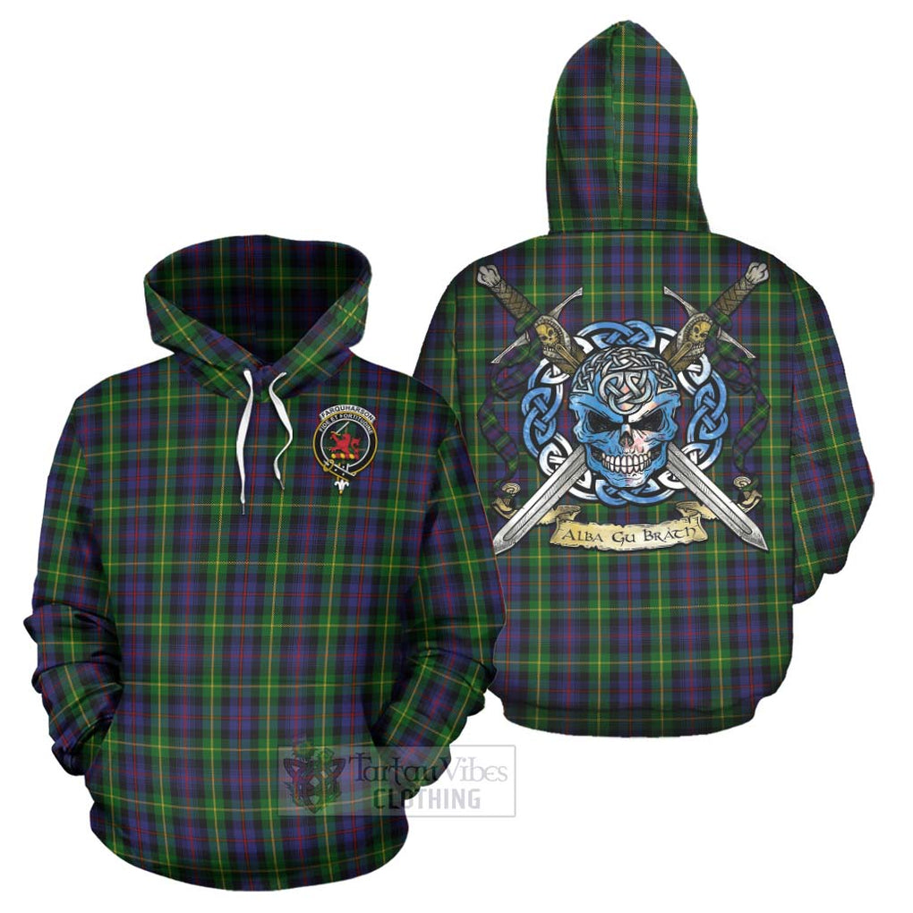 Tartan Vibes Clothing Farquharson Tartan Hoodie with Family Crest Celtic Skull Style