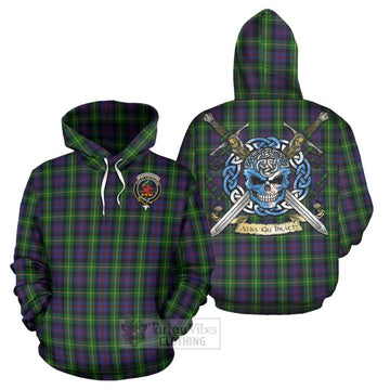 Tartan Vibes Clothing Farquharson Tartan Hoodie with Family Crest Celtic Skull Style