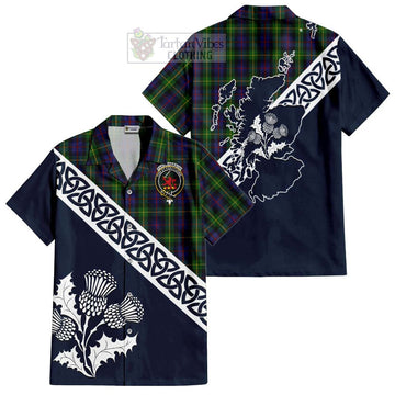 Farquharson Tartan Hawaiian Shirt Featuring Thistle and Scotland Map