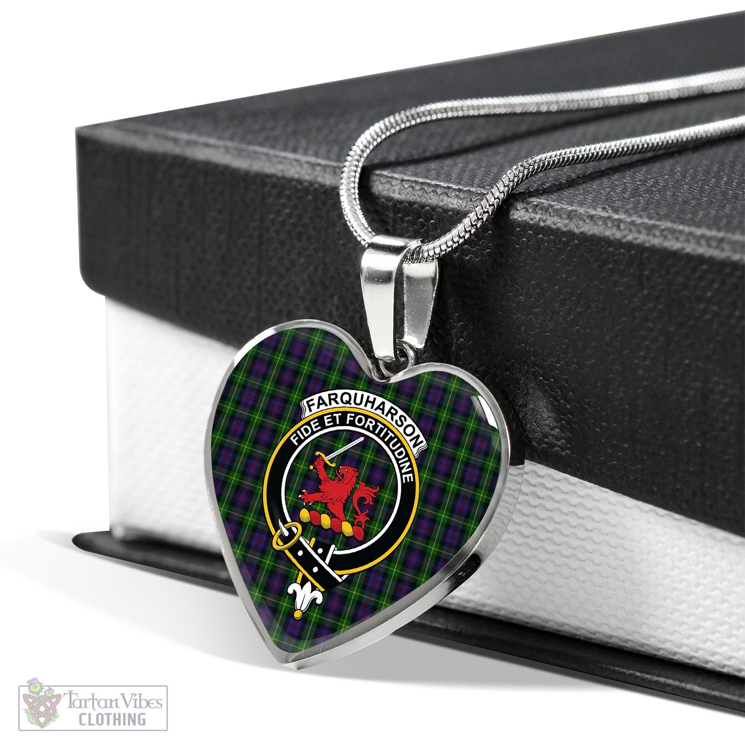 Tartan Vibes Clothing Farquharson Tartan Heart Necklace with Family Crest