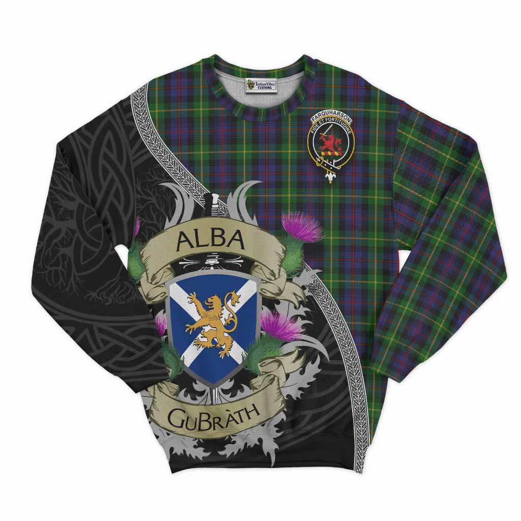 Tartan Vibes Clothing Farquharson Tartan Family Crest Sweatshirt Lion Rampant Royal Thistle Shield Celtic Inspired