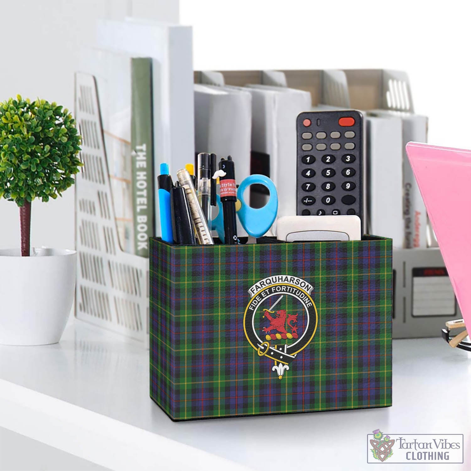 Tartan Vibes Clothing Farquharson Tartan Pen Holder with Family Crest