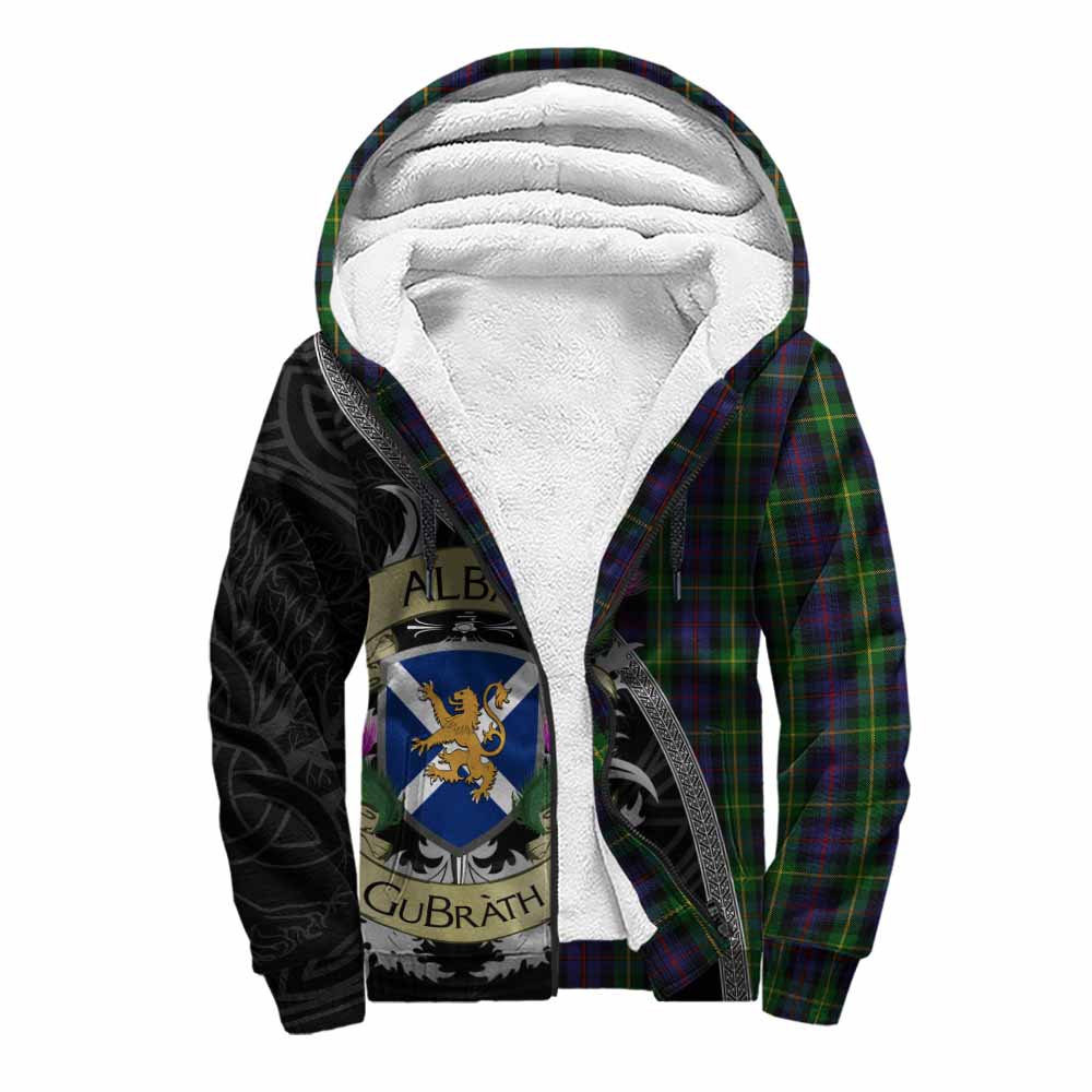 Tartan Vibes Clothing Farquharson Tartan Family Crest Sherpa Hoodie Lion Rampant Royal Thistle Shield Celtic Inspired