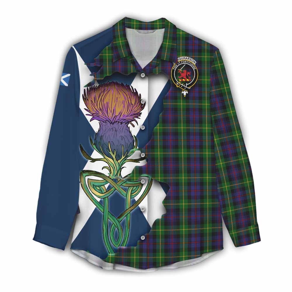 Tartan Vibes Clothing Farquharson Tartan Family Crest Women's Casual Shirt Scottish Thistle Celtic Inspired