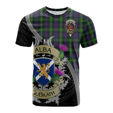 Farquharson Tartan Family Crest Cotton T-shirt Lion Rampant Royal Thistle Shield Celtic Inspired