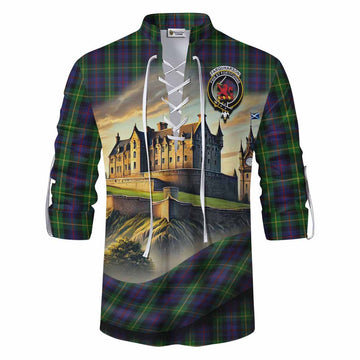 Farquharson Tartan Family Crest Ghillie Kilt Shirt with Scottish Ancient Castle Style