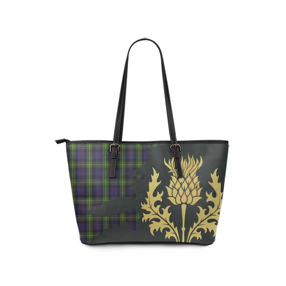 Tartan Vibes Clothing Farquharson Tartan Leather Tote Bag Gold Thistle Style