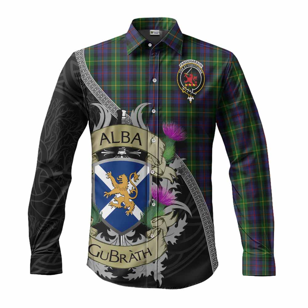 Tartan Vibes Clothing Farquharson Tartan Family Crest Long Sleeve Button Shirt Lion Rampant Royal Thistle Shield Celtic Inspired