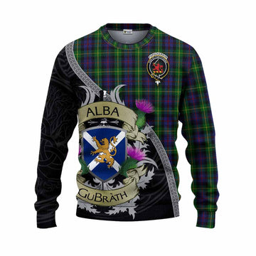 Farquharson Tartan Family Crest Knitted Sweater Lion Rampant Royal Thistle Shield Celtic Inspired