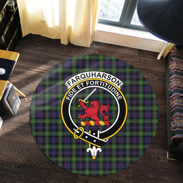 Farquharson Tartan Round Rug with Family Crest