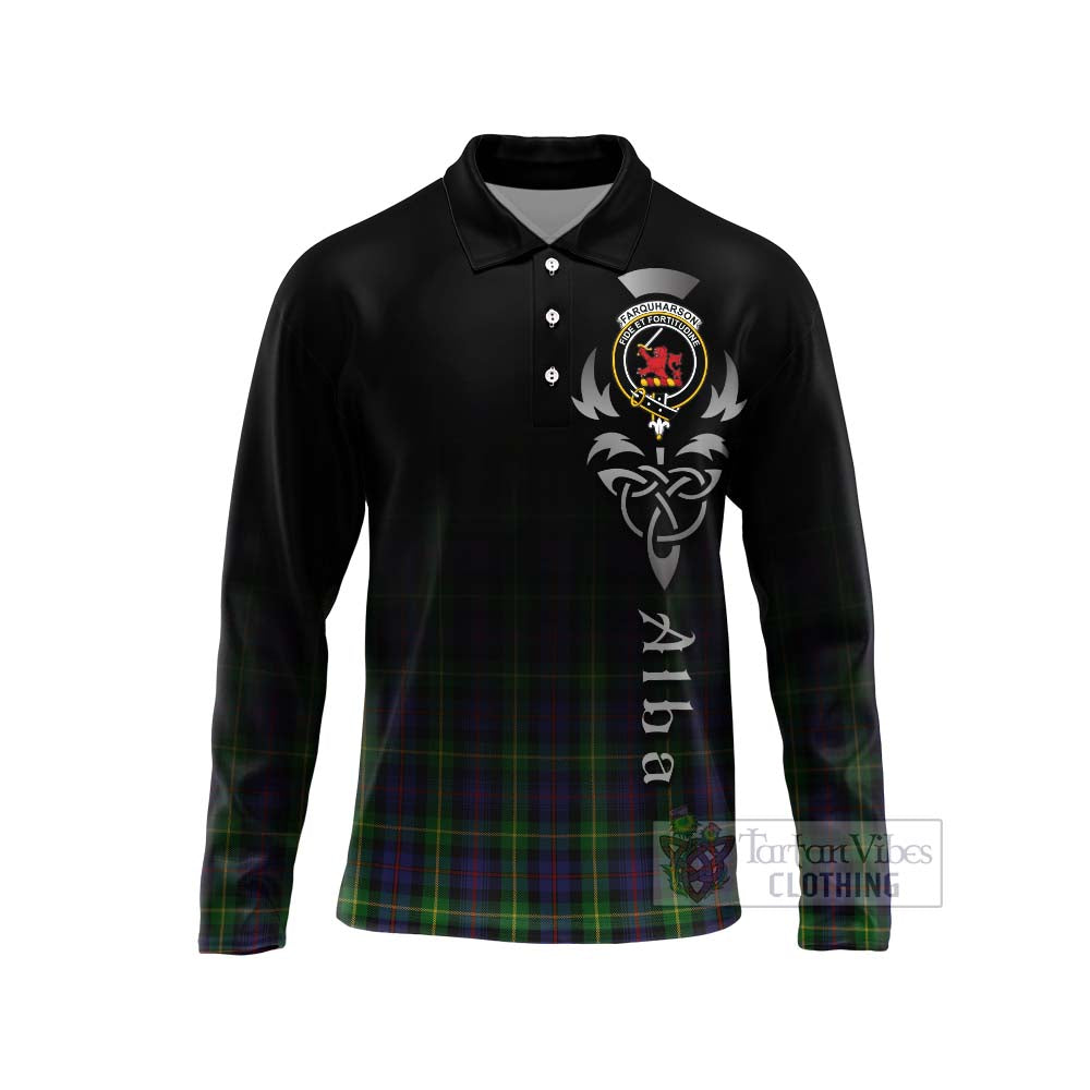 Tartan Vibes Clothing Farquharson Tartan Long Sleeve Polo Shirt Featuring Alba Gu Brath Family Crest Celtic Inspired