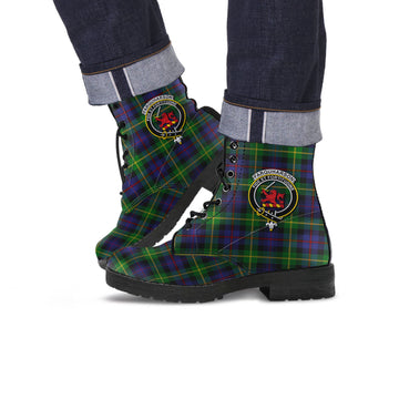 Farquharson Tartan Leather Boots with Family Crest
