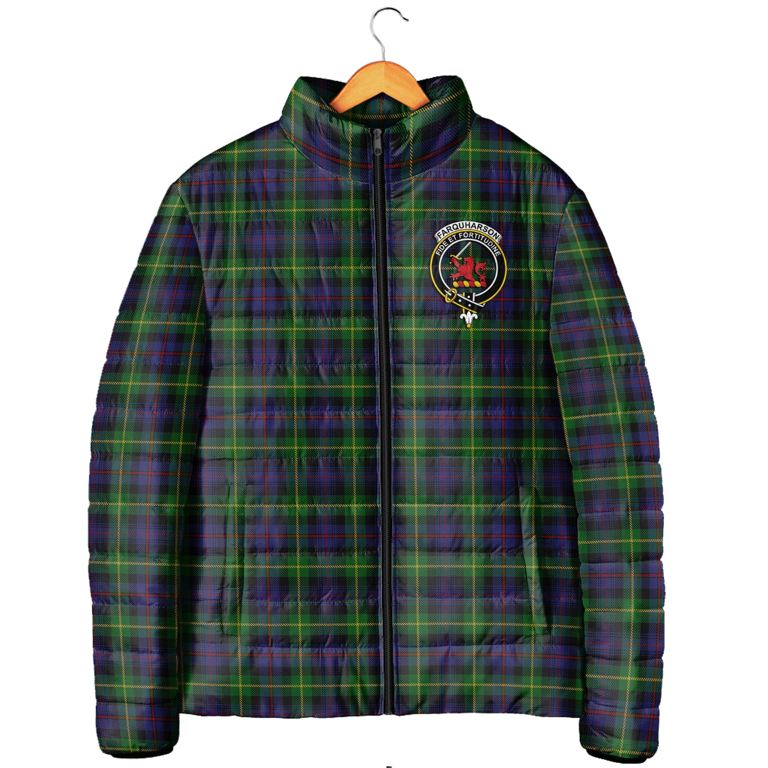 Farquharson Tartan Padded Jacket with Family Crest Men's Padded Jacket - Tartan Vibes Clothing