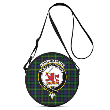 Farquharson Tartan Round Satchel Bags with Family Crest
