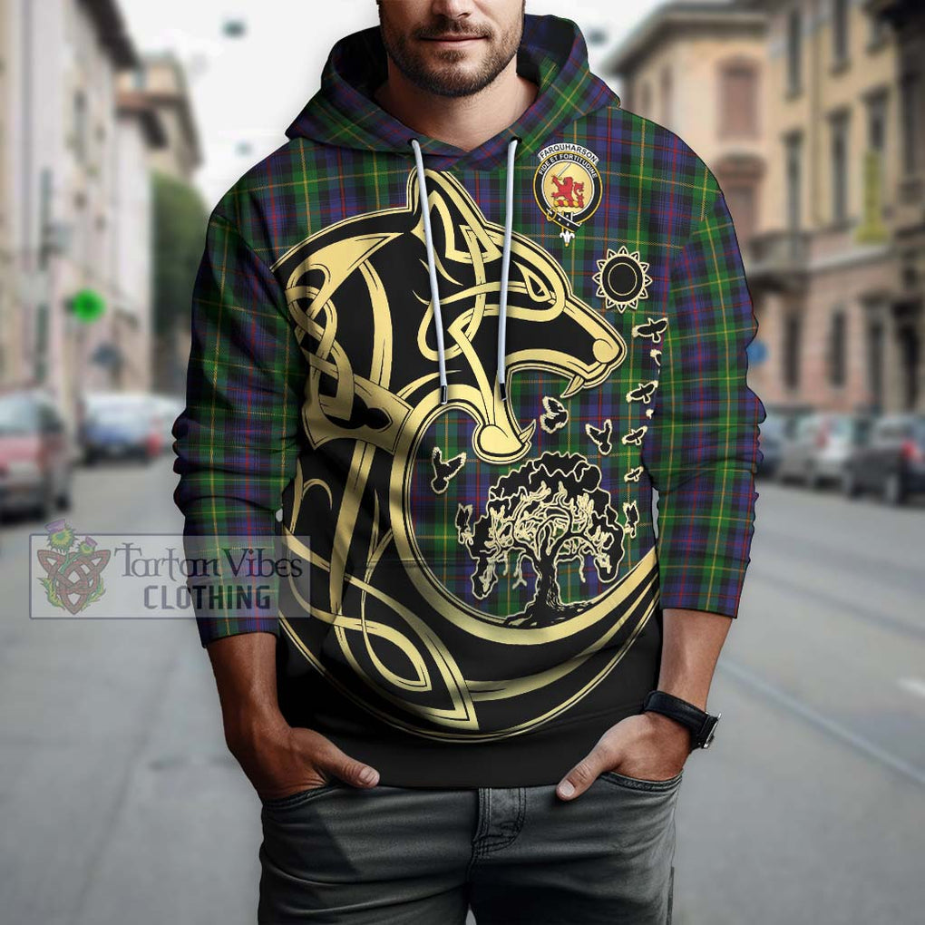 Farquharson Tartan Hoodie with Family Crest Celtic Wolf Style Zip Hoodie - Tartan Vibes Clothing