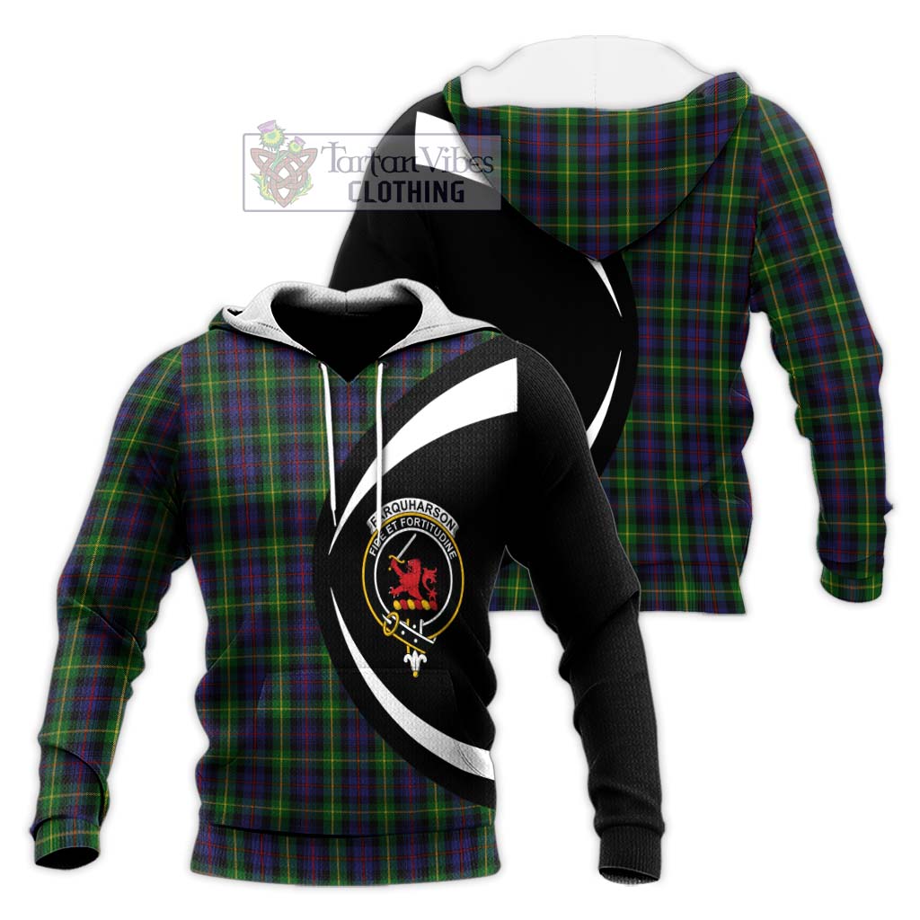 Farquharson Tartan Knitted Hoodie with Family Crest Circle Style Unisex Knitted Pullover Hoodie - Tartan Vibes Clothing
