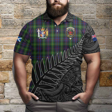 Farquharson Crest Tartan Polo Shirt with New Zealand Silver Fern Half Style