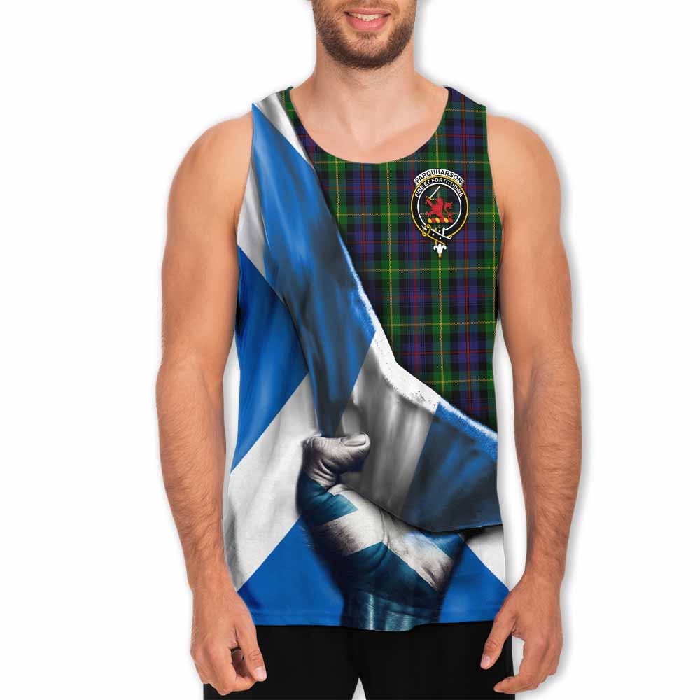 Tartan Vibes Clothing Farquharson Tartan Men's Tank Top with Family Crest Scotland Patriotic Style