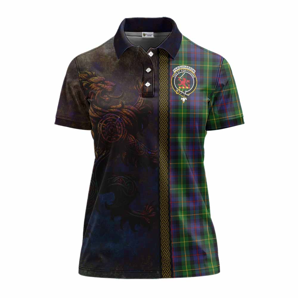 Tartan Vibes Clothing Farquharson Tartan Family Crest Women's Polo Shirt Alba Gu Brath Be Brave Lion Ancient Style