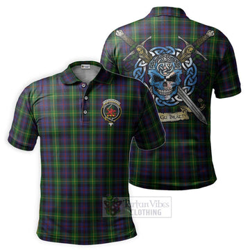 Farquharson Tartan Polo Shirt with Family Crest Celtic Skull Style