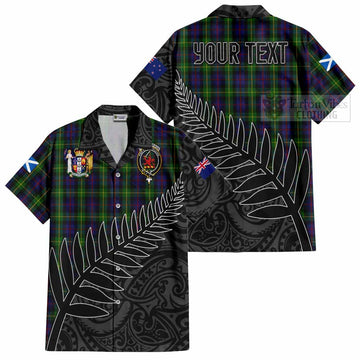 Farquharson Crest Tartan Hawaiian Shirt with New Zealand Silver Fern Half Style
