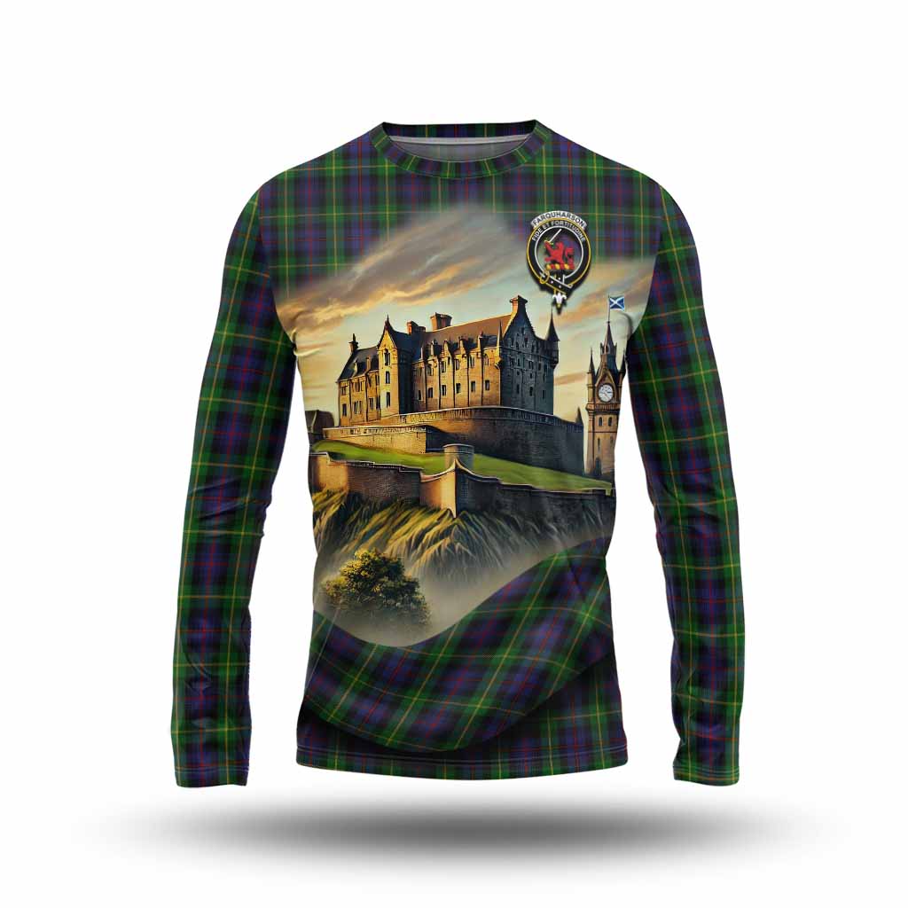 Tartan Vibes Clothing Farquharson Tartan Family Crest Long Sleeve T-Shirt with Scottish Ancient Castle Style