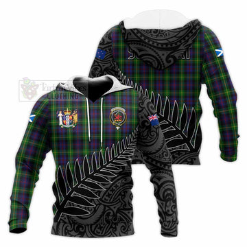 Farquharson Crest Tartan Knitted Hoodie with New Zealand Silver Fern Half Style