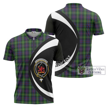 Farquharson Tartan Zipper Polo Shirt with Family Crest Circle Style