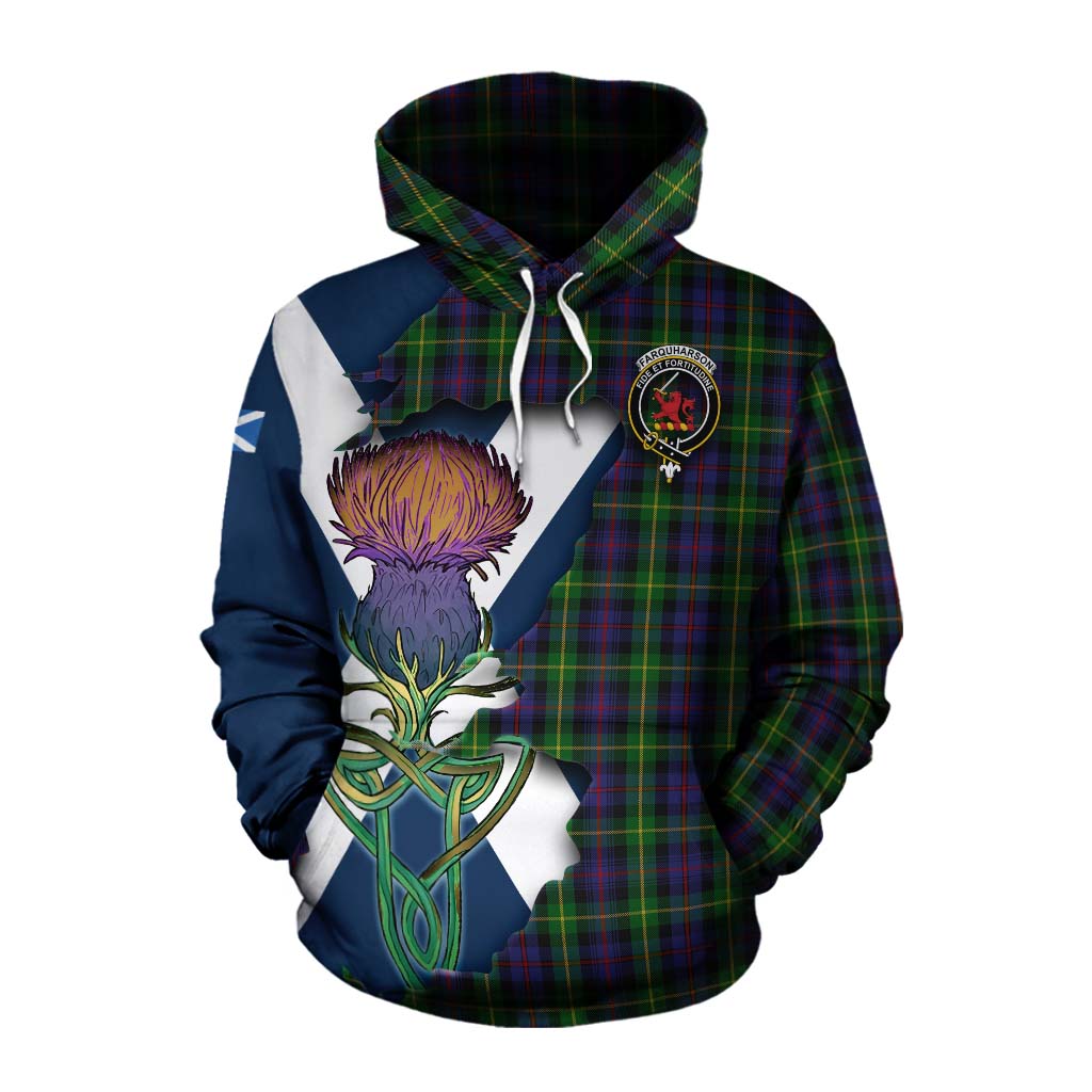 Tartan Vibes Clothing Farquharson Tartan Family Crest Cotton Hoodie Scottish Thistle Celtic Inspired