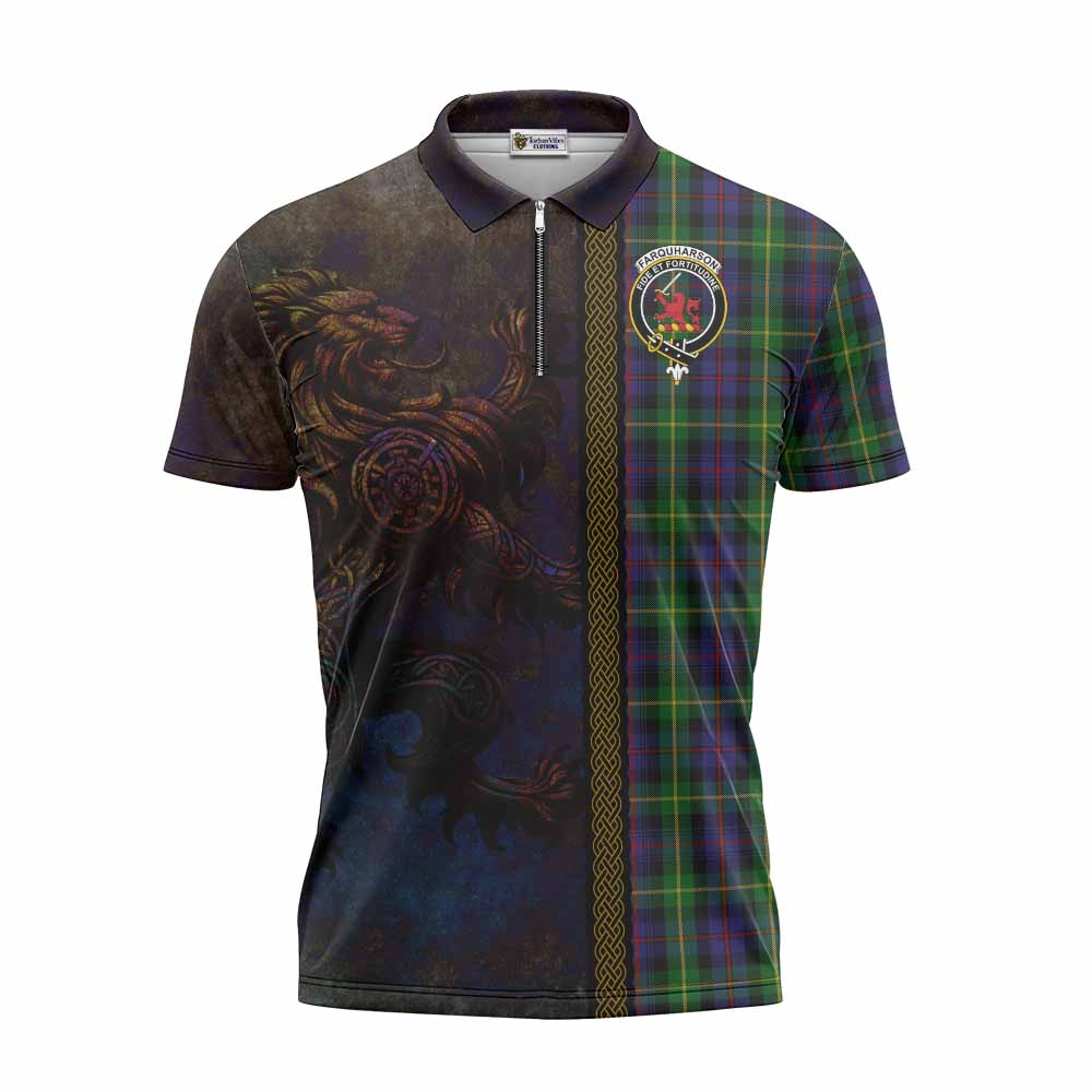 Tartan Vibes Clothing Farquharson Tartan Family Crest Zipper Polo Shirt Alba Gu Brath Be Brave Lion Ancient Style