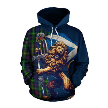 Farquharson Tartan Family Crest Cotton Hoodie with Scottish Majestic Lion
