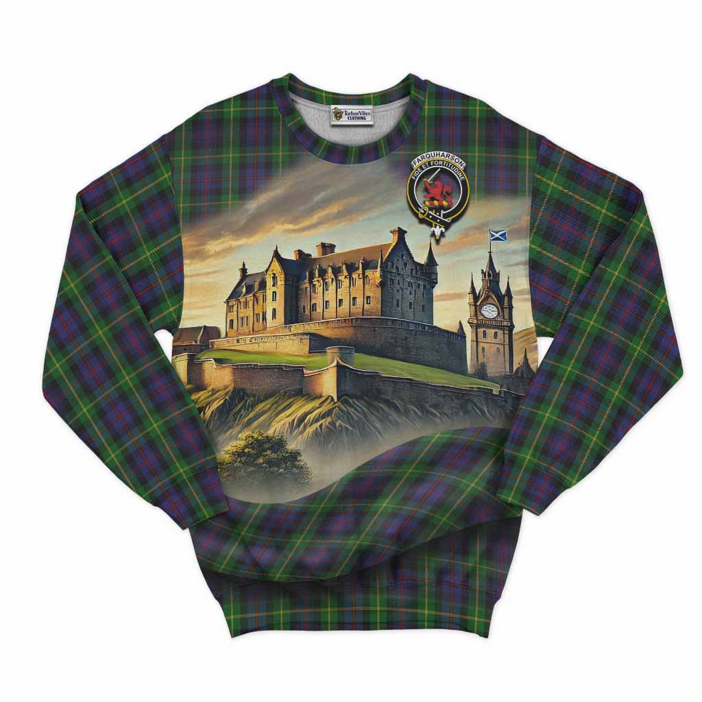 Tartan Vibes Clothing Farquharson Tartan Family Crest Sweatshirt with Scottish Ancient Castle Style