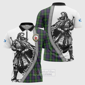 Tartan Vibes Clothing Farquharson Tartan Clan Crest Zipper Polo Shirt with Highlander Warrior Celtic Style