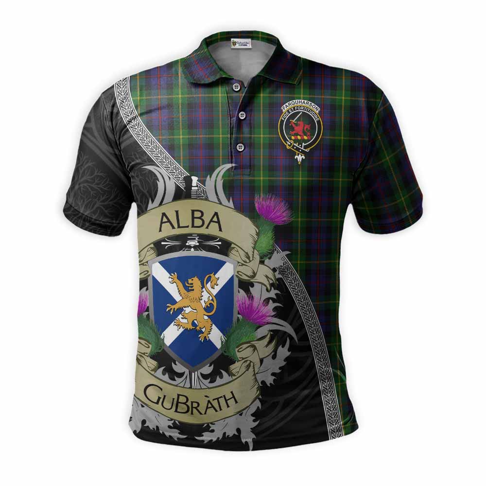 Tartan Vibes Clothing Farquharson Tartan Family Crest Polo Shirt Lion Rampant Royal Thistle Shield Celtic Inspired